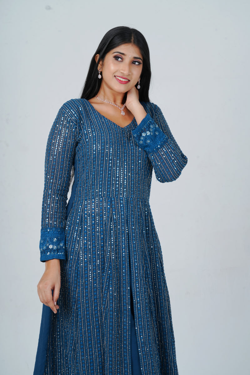 Unique Georgette Salwar Suit with Skirt - Embelished with Sequin Work