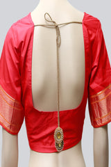 Yeola Paithani Silk Saree, Orange and Red, Fully stitched blouse