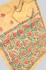 Semi Tusser Silk Hand Kantha Stitch Saree
