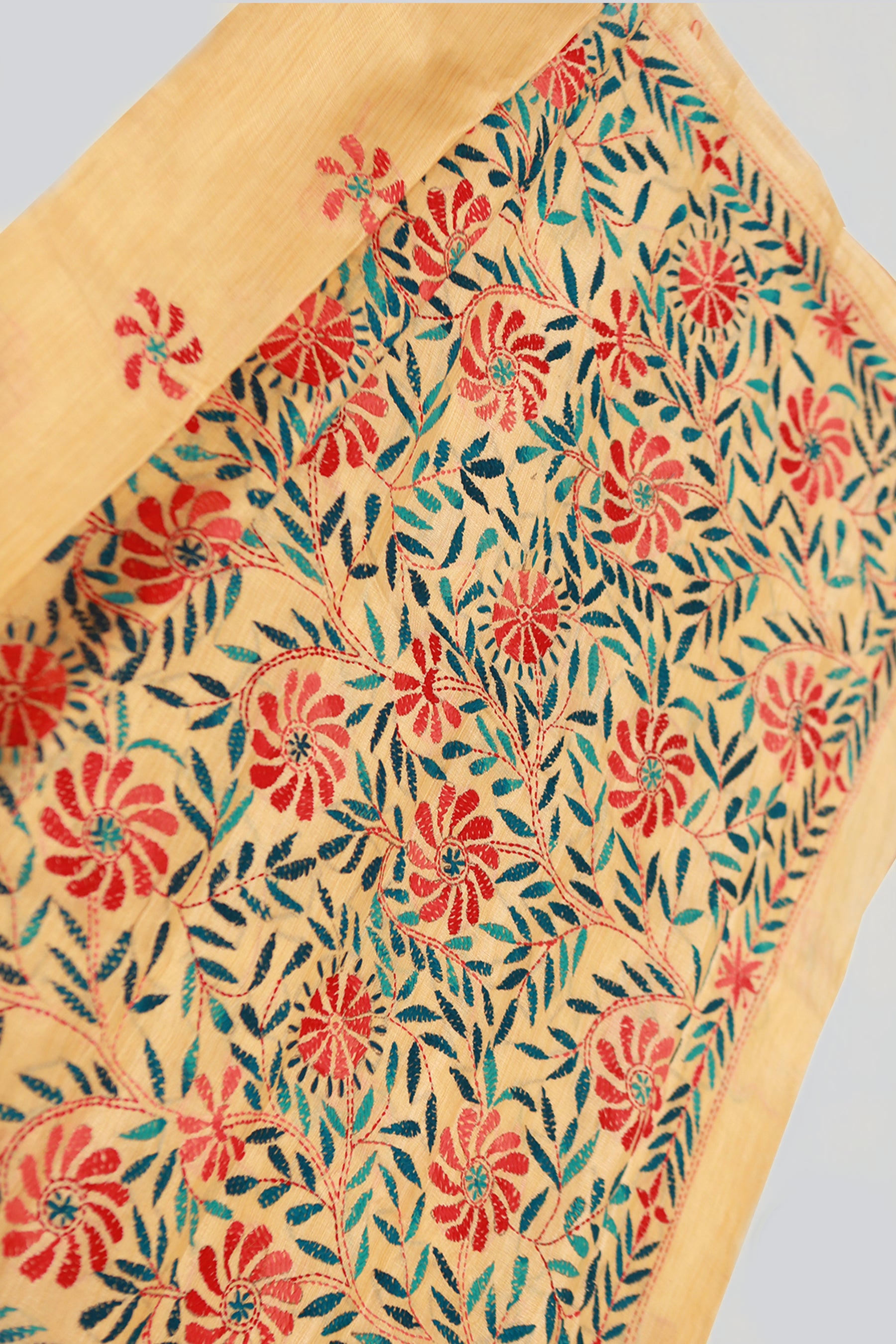 Semi Tusser Silk Hand Kantha Stitch Saree Saree JCS Fashions