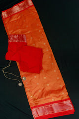 Yeola Paithani Silk Saree, Orange and Red, Fully stitched blouse