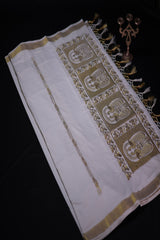 Kerala Cotton Saree with Elegant Peacock Motifs