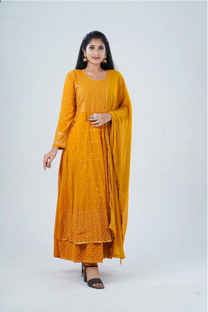 Embroidered Two layer Georgette Kurti Gown