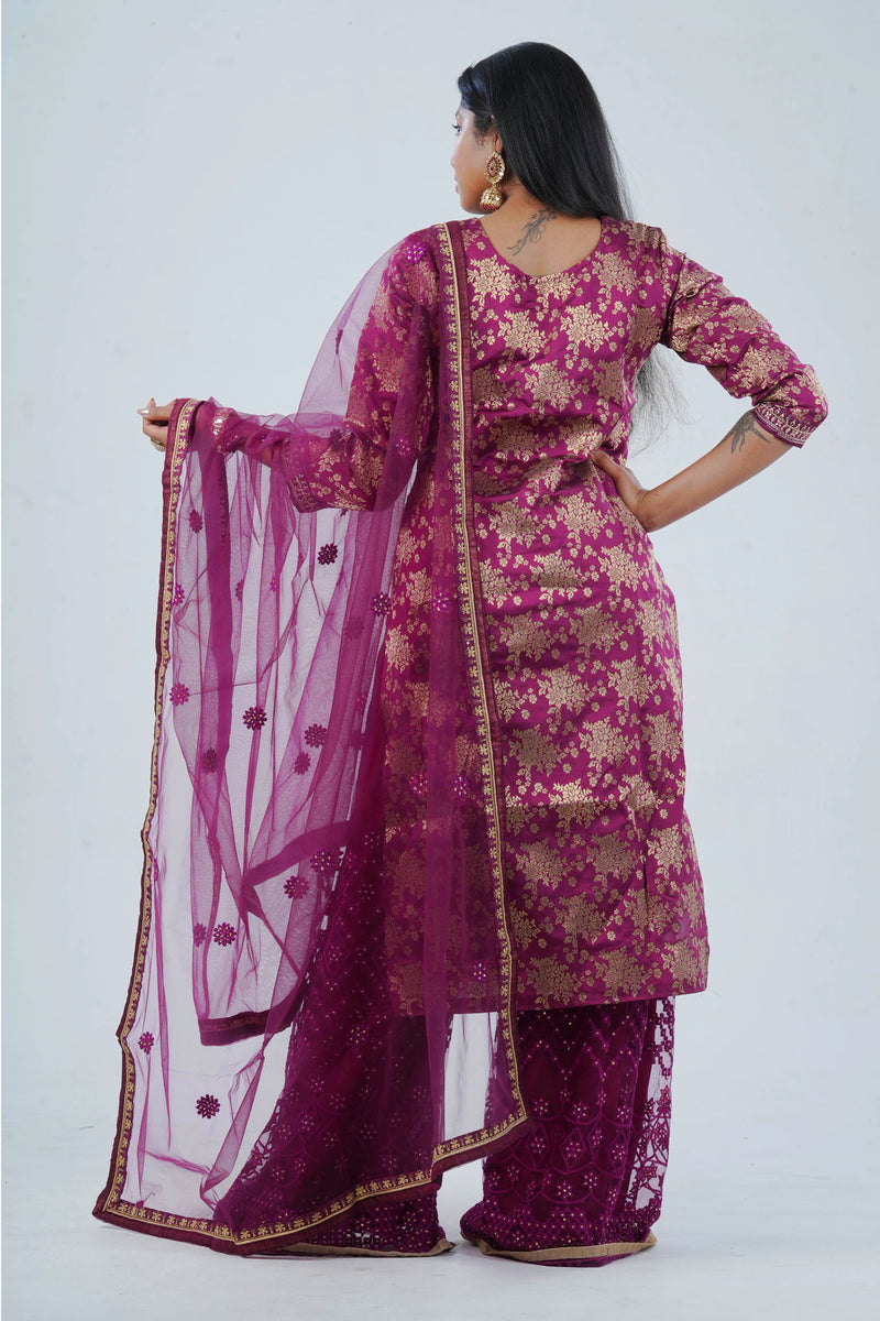 Charming Palazzo Salwar Suite: Embroidered Elegance for Parties & Weddings