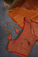 Beige Color Chanderi Silk Saree With Contrast Orange Color Blouse