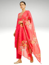 Dark Pink Roman Silk 3 Piece Set with Embroidery - AI Model Photo 1
