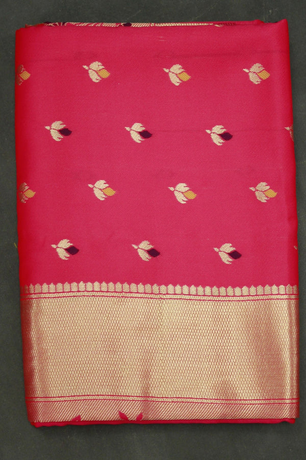Orange Paithani Silk Saree with Floral Pallu Design Border and Butti Work, Blouse Included