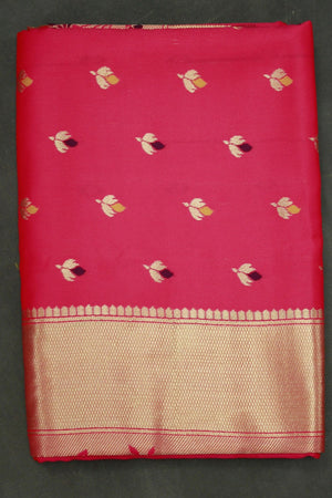 Orange Paithani Silk Saree with Floral Pallu Design Border and Butti Work, Blouse Included
