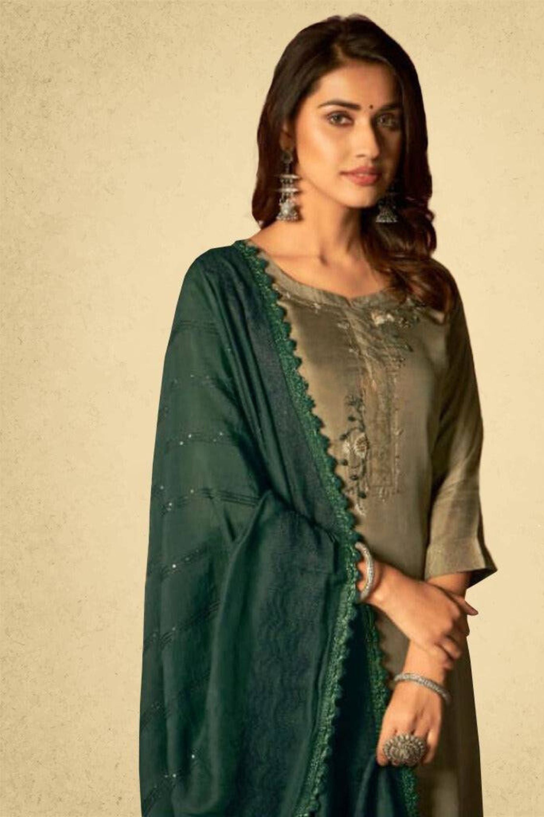 Fancy hand work 3 piece Salwar suit in Mehendi Green Kurti JCS Fashions