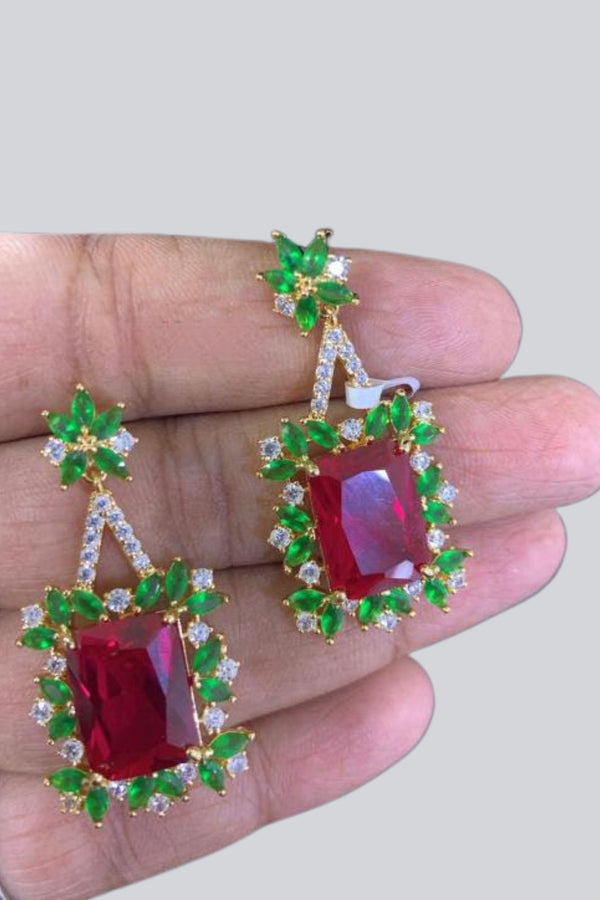 Radiant Fusion: JCS Fashions Green and Red Stone Earrings