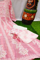 Anarkali Kurta Set with Zari Embroidery and Tassels in Soft Cotton