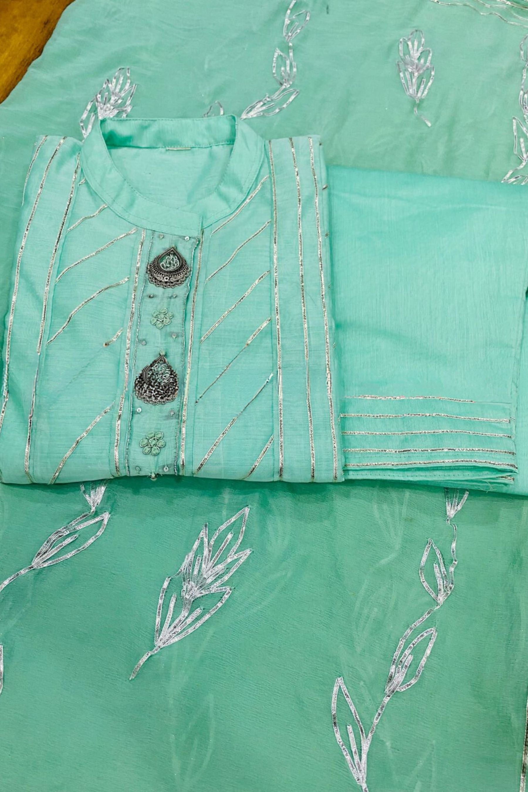 Chanderi Kurti with Cotton Lining, Silk Pants and Handloom Dupatta KURTI JCS Fashions