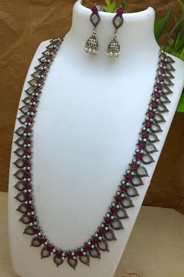 German Silver Necklace with Matching Earring Ensemble by JCS Fashions