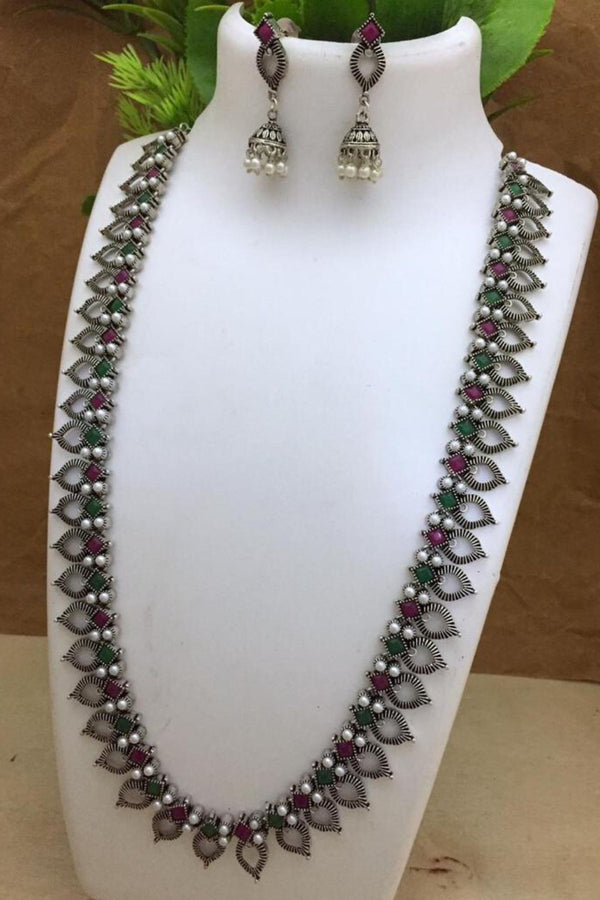 German Silver Neck Set - Stunning Necklace with Elegant Earring Pair