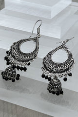 Chic Oxidized Jhumka Earrings: Elegant 3.5" Length, Black Beauty