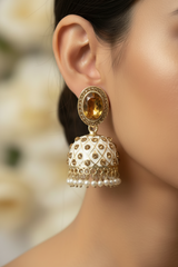 Peach Kundan Jhumka Earrings With stones. Multiple