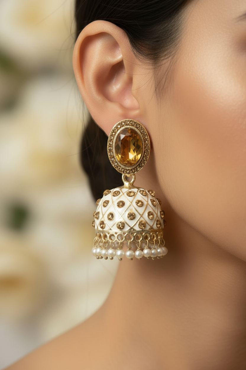Peach Kundan Jhumka Earrings With stones. Multiple