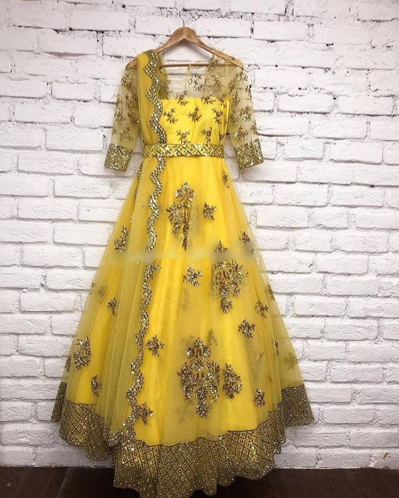 Yellow Sequin KURTI - Embellished Net Long Gown | Elegance meets Comfort