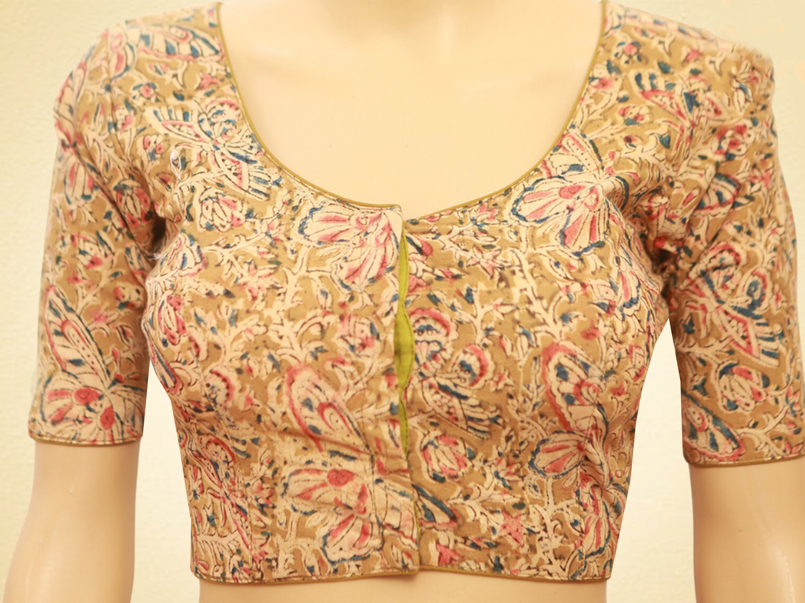 Green Kalamkari Cotton Padded Blouse - Readymade