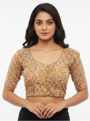 Green Kalamkari Cotton Padded Blouse - Readymade