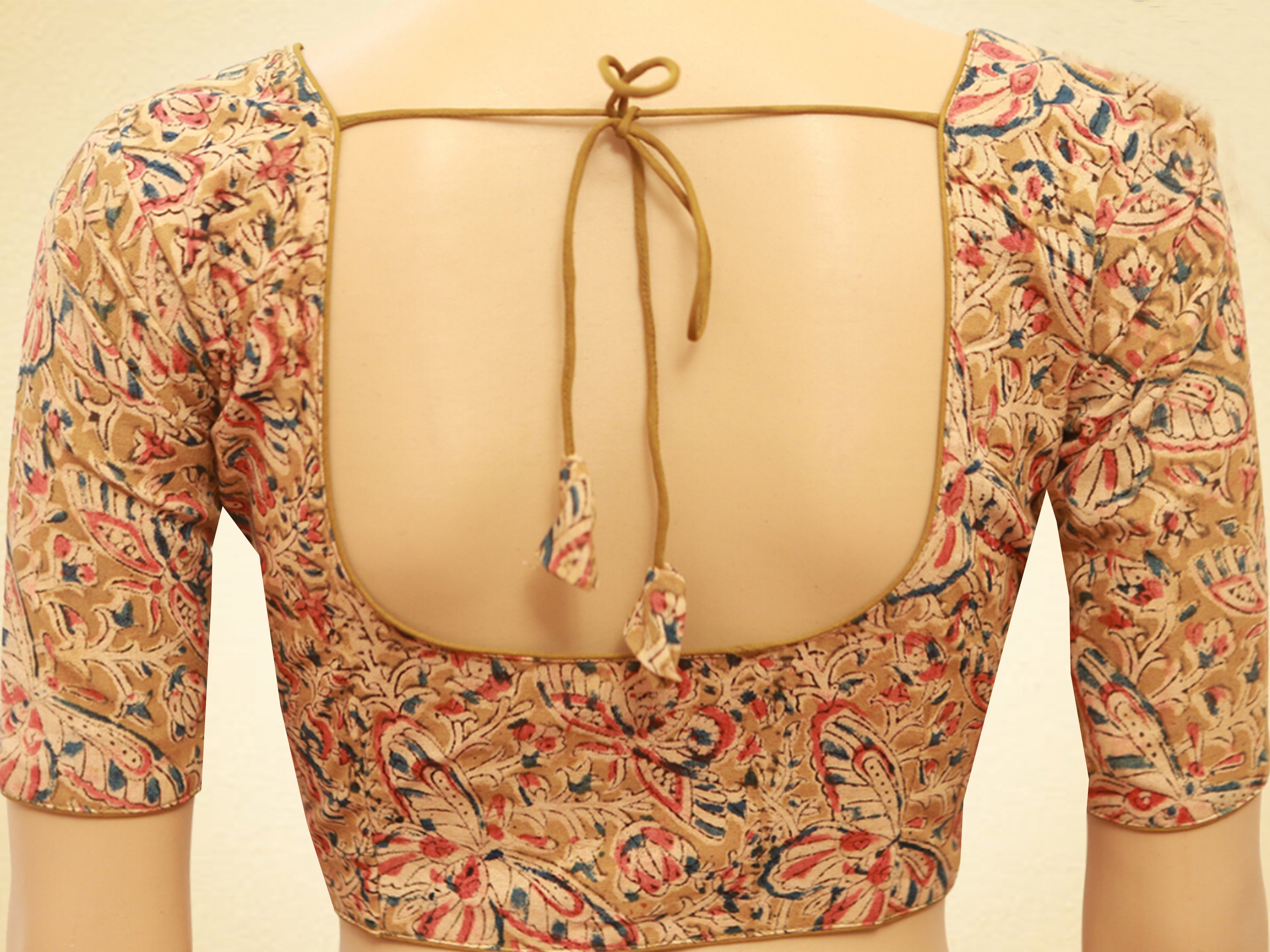 Green Kalamkari Cotton Padded Blouse - Readymade