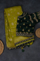 Radiant Banarasi Saree with Luxuriant Cut-Work Borders & Blouse