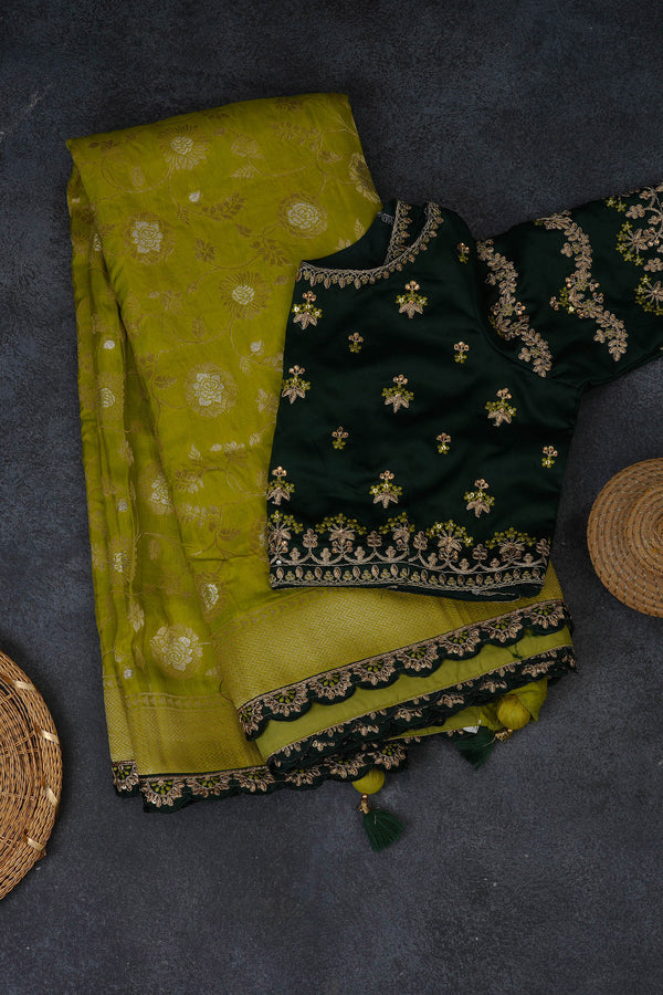 Radiant Banarasi Saree with Luxuriant Cut-Work Borders & Blouse