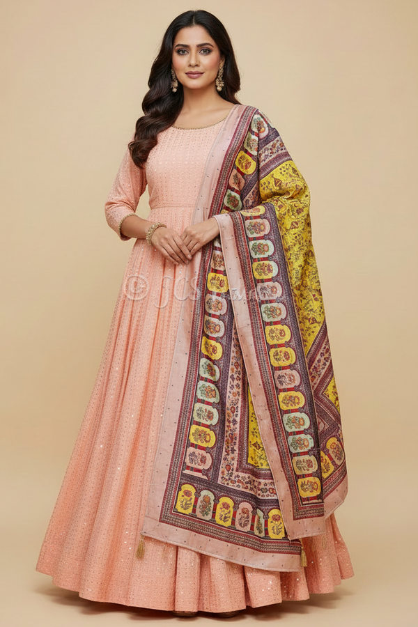 Anarkali Kurti Gown with Banarasi Dupatta – Heavy Sequin