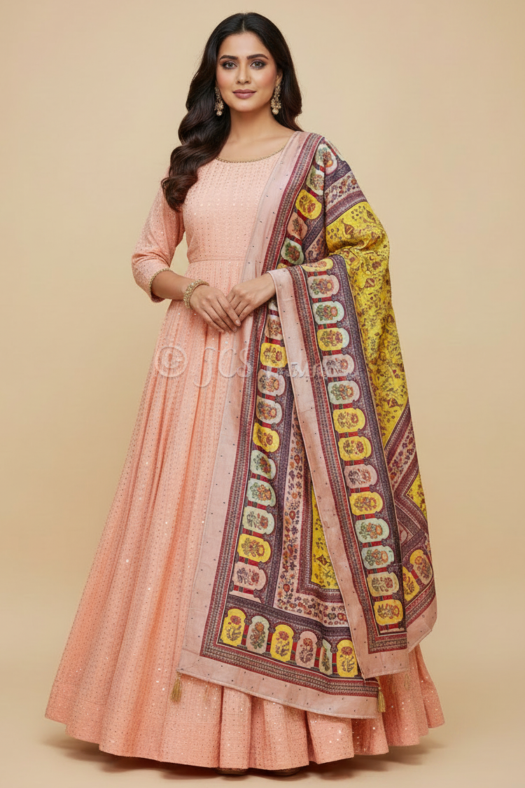 Anarkali Kurti Gown with Banarasi Dupatta – Heavy Sequin
