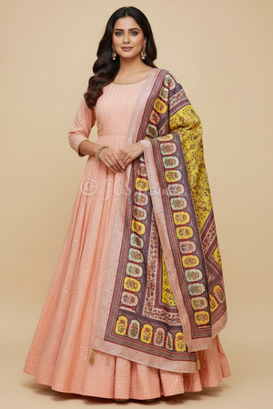 Anarkali Kurti Gown with Banarasi Dupatta – Heavy Sequin