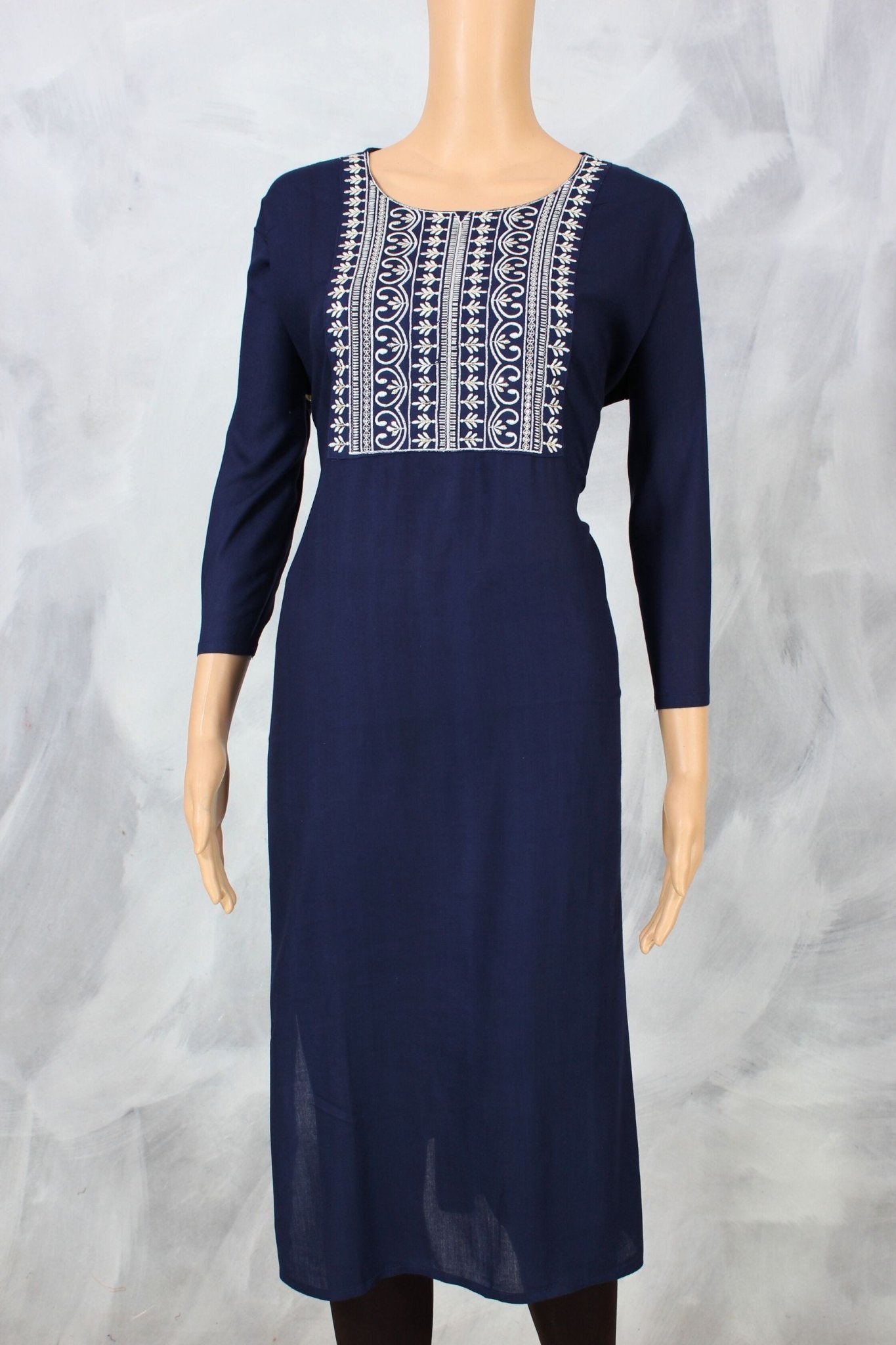 Artisan-Crafted Cotton Kurti with Elegant Embroidery and Sequin Work KURTI JCS Fashions Navy blue XXX-Large (46)