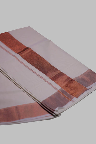 Authentic Kerala Cotton Saree with copper Zari Border Saree JCS Fashions White 6.25mtr