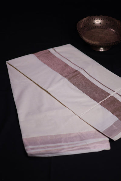 Traditional Kerala Cotton Saree with Rose Silver Zari Borders Saree JCS Fashions white 5.5 meters