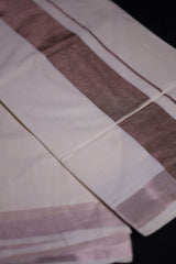 Traditional Kerala Cotton Saree with Rose Silver Zari Borders Saree JCS Fashions