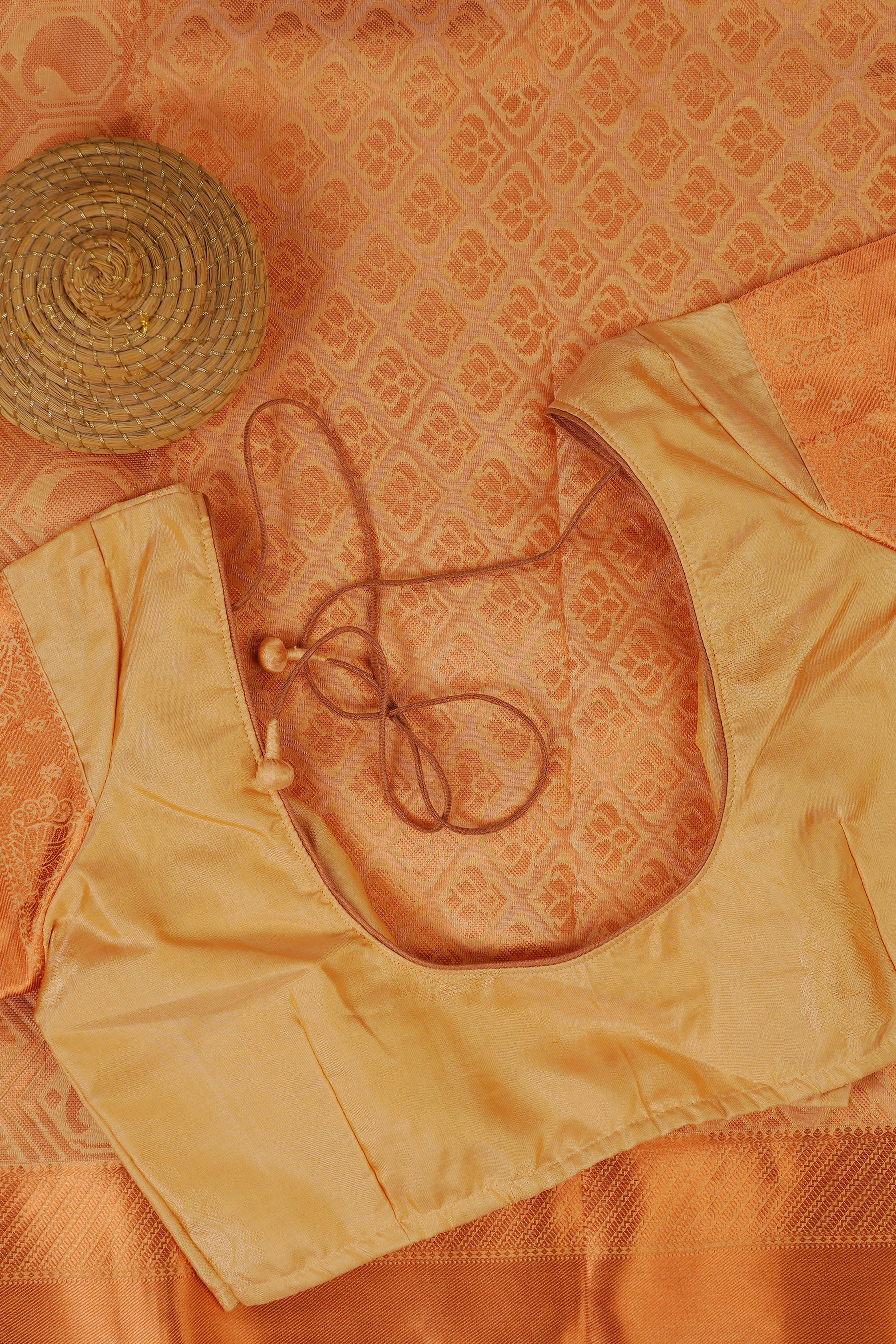 Pure Handloom Silk Saree with Copper Zari Border & Stitched Blouse - View 7 - JCS Fashions