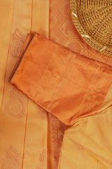 Pure Handloom Silk Saree with Copper Zari Border & Stitched Blouse - View 10 - JCS Fashions