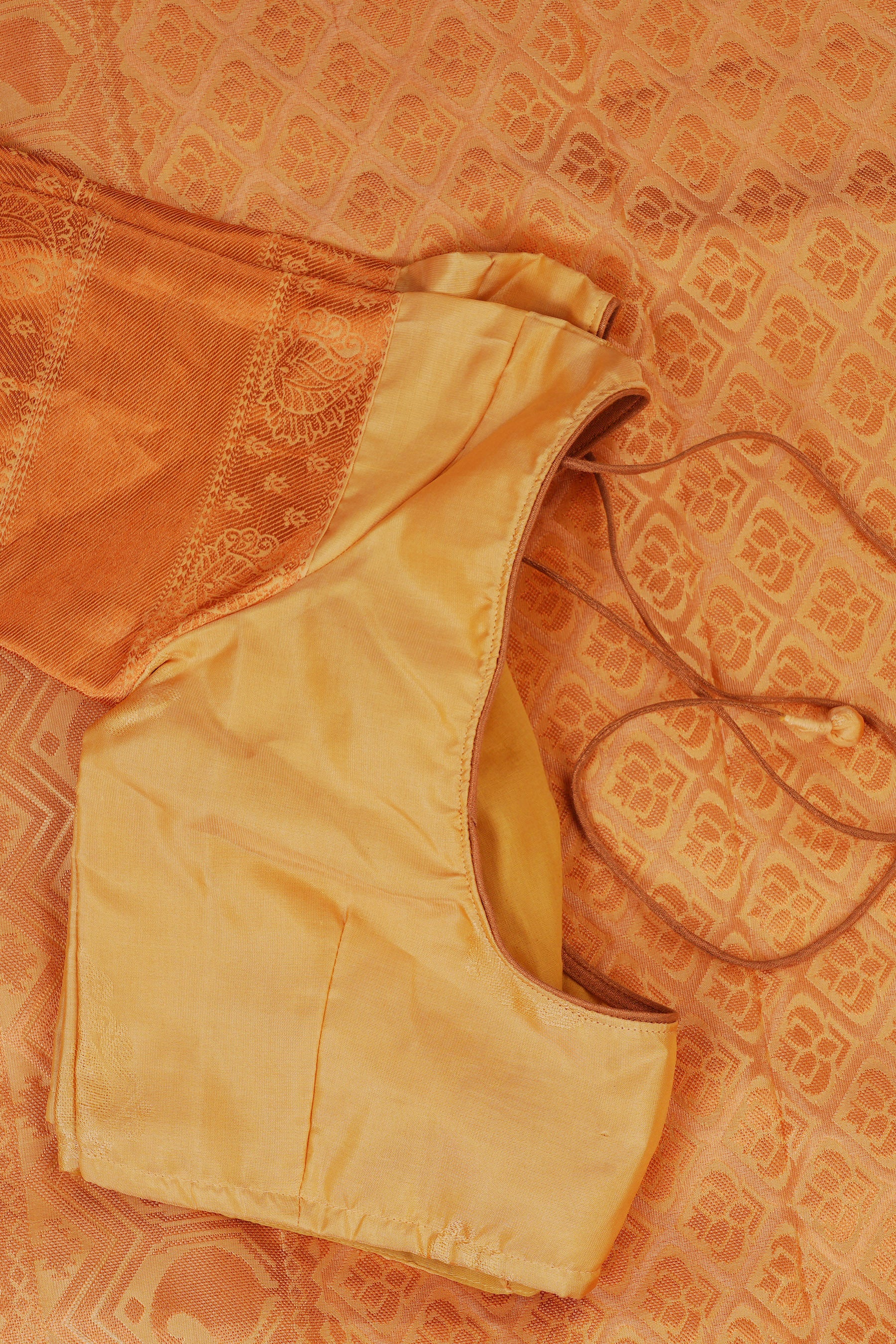 Pure Handloom Silk Saree with Copper Zari Border & Stitched Blouse - View 2 - JCS Fashions