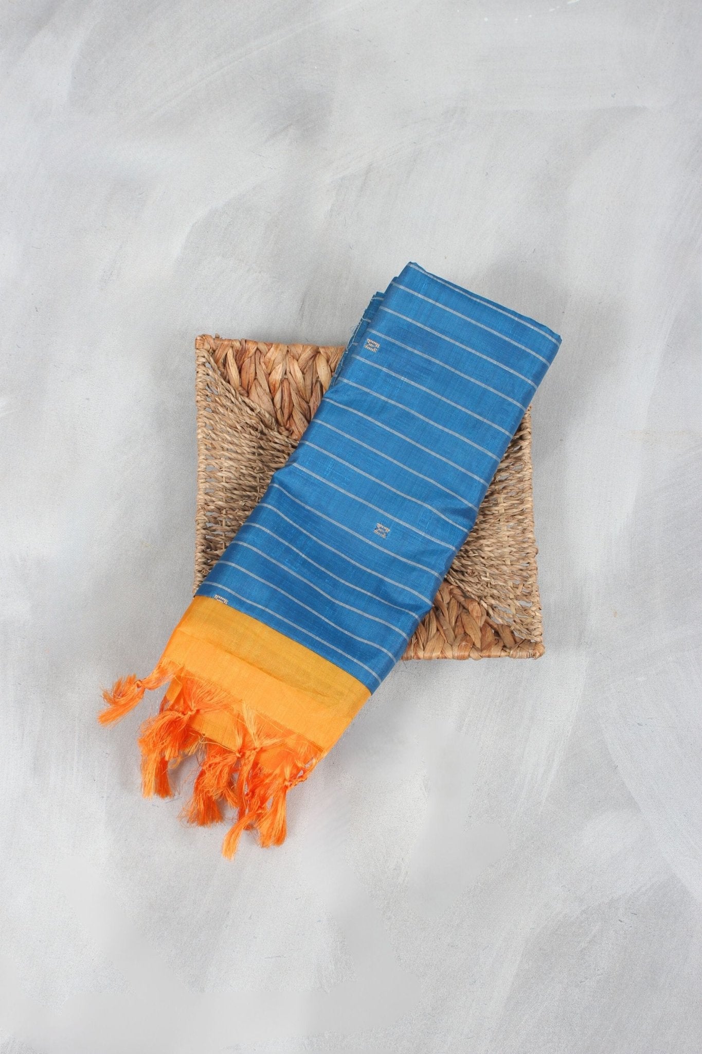 Banana Fiber Saree - Borderless and Handwoven Elegance by JCS Fashions Saree JCS Fashions Blue & Yellow 5.5 meters
