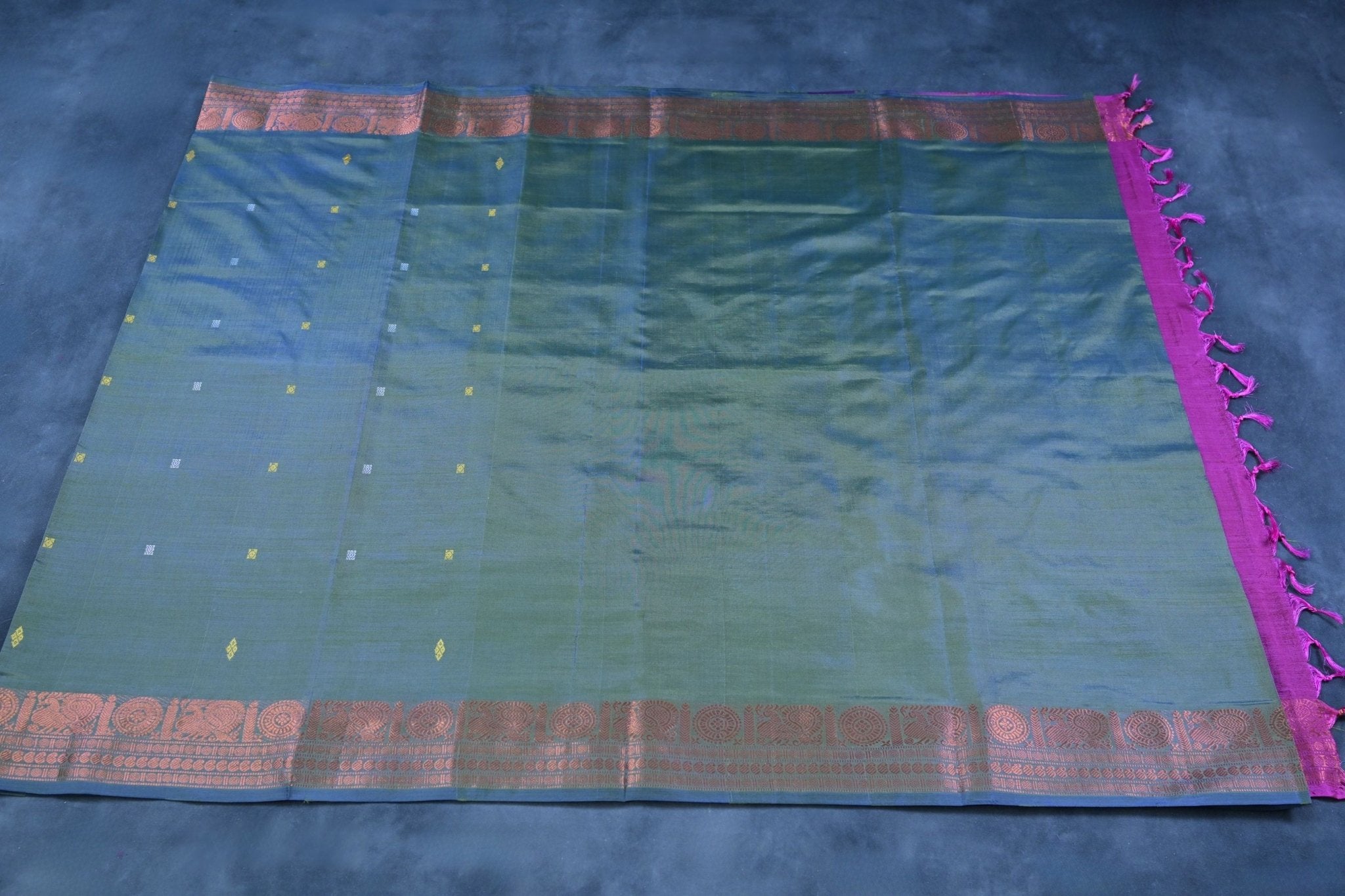 Banana Pith Saree with Exquisite Copper Zari Border - JCSFashions Saree JCS Fashions