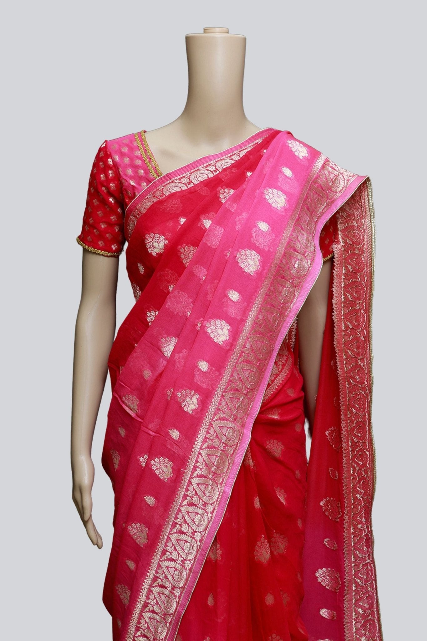 Bananas Georgette Saree In Shade Of Pink With Fully stitched Blouse - JCS Fashions