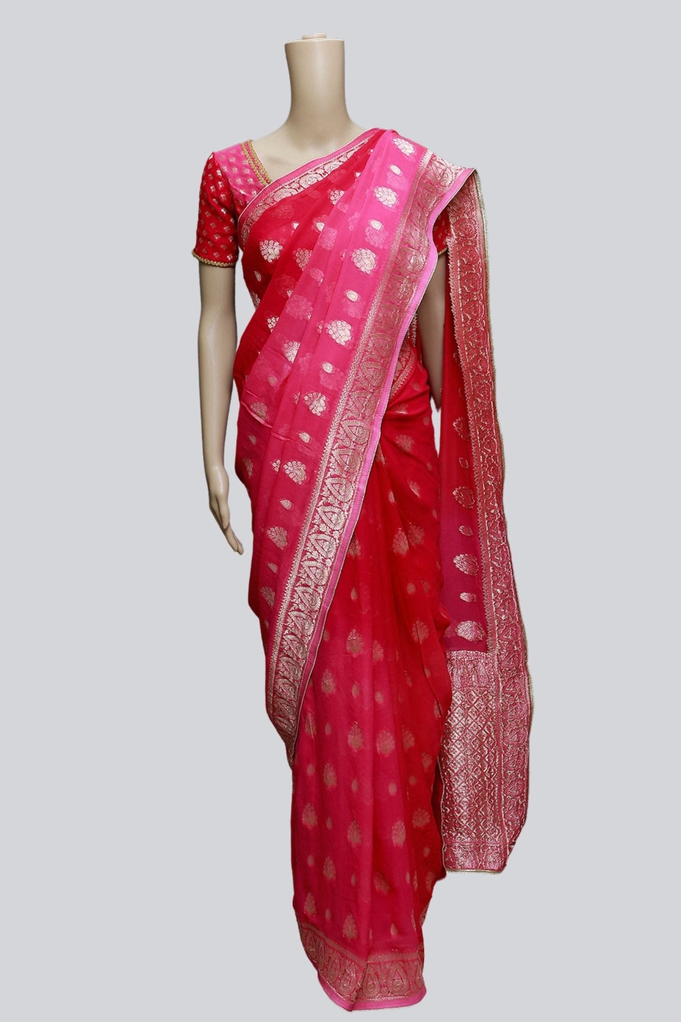 Bananas Georgette Saree In Shade Of Pink With Fully stitched Blouse - JCS Fashions