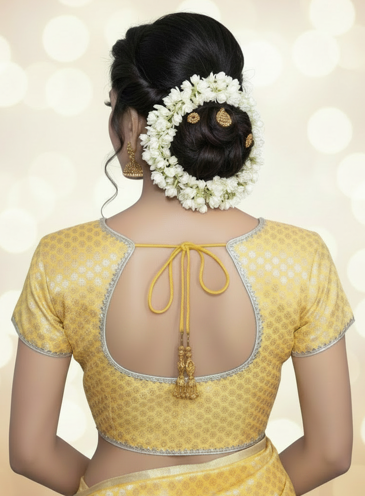 Yellow Banarasi Brocade Blouse - Saree & Lehenga