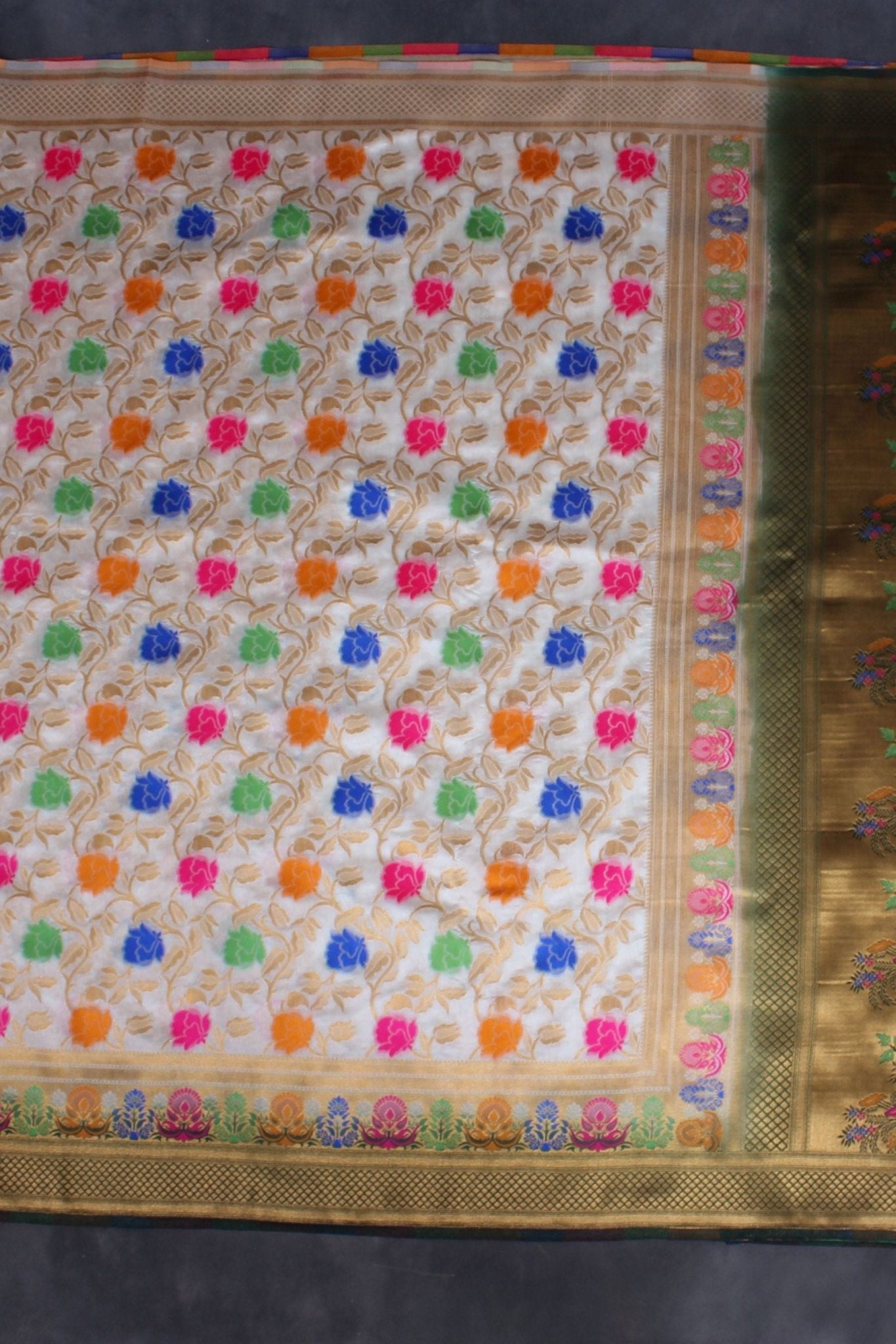 Banarasi Kathan Border Saree with Long Weave & Lace Work Blouse SAREE JCS Fashions