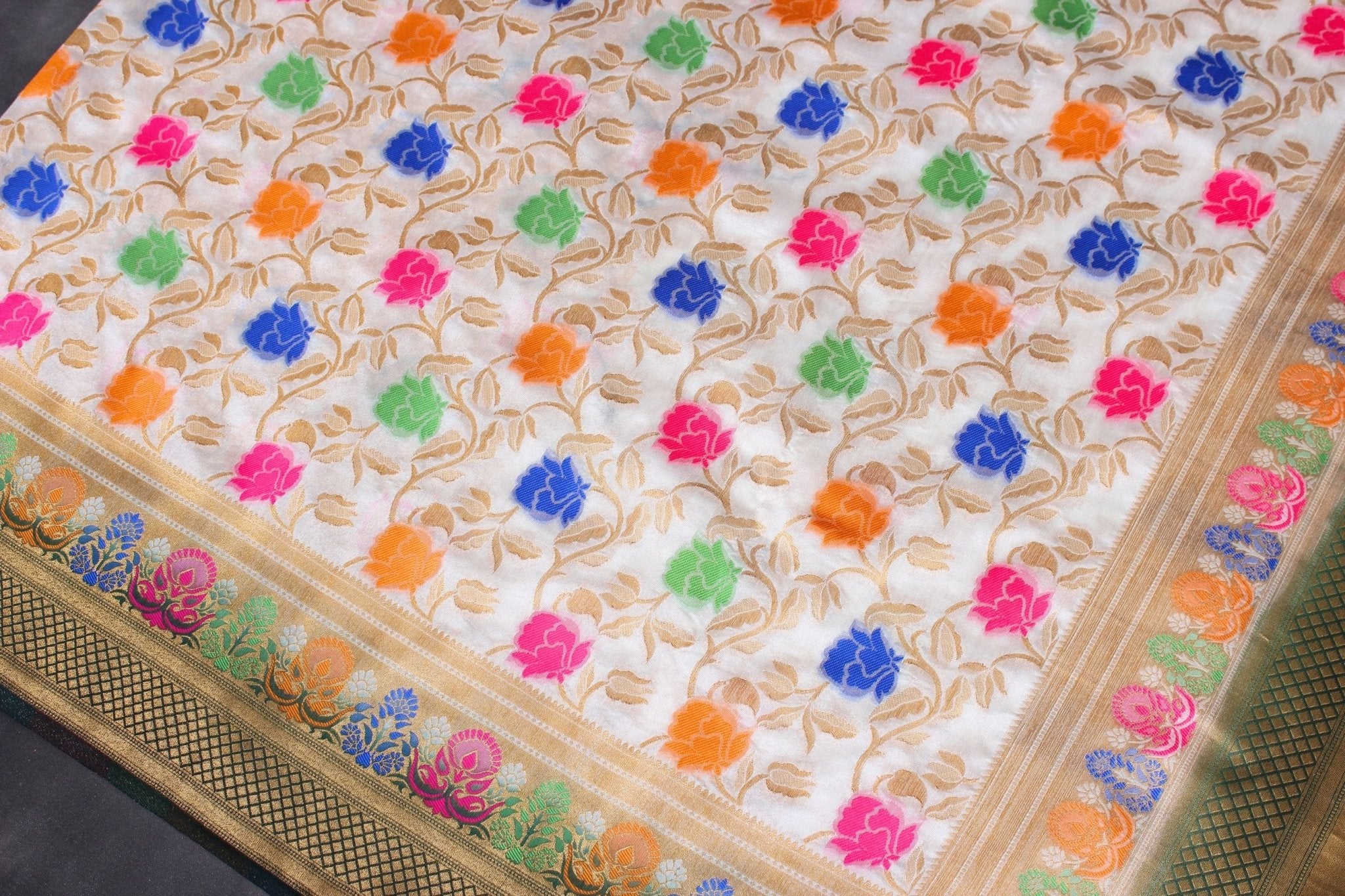 Banarasi Kathan Border Saree with Long Weave & Lace Work Blouse SAREE JCS Fashions