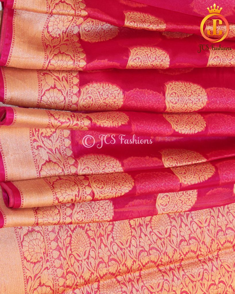 Banarasi Silk Saree, Fully Stitched Blouse - JCS Fashions