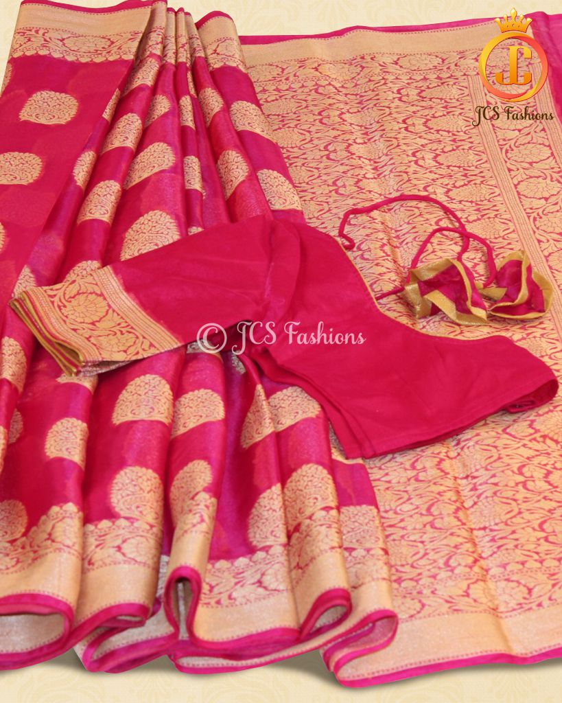 Banarasi Silk Saree, Fully Stitched Blouse - JCS Fashions