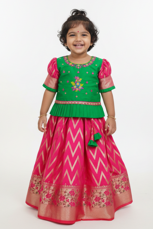 Banarasi Skirt Set with Zari Weaving and Rawsilk Embroidered