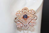 Black and Rosegold Polish with Sparkling Stones Stud Earrings Jewelry JCS Fashions Rosegold Polish & Blue 1.2"