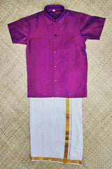 Boys Classic Silk Cotton Shirt & Dhoti - Perfect for Festive Occasions BOYS JCS Fashions Deep Violet 4 Yrs