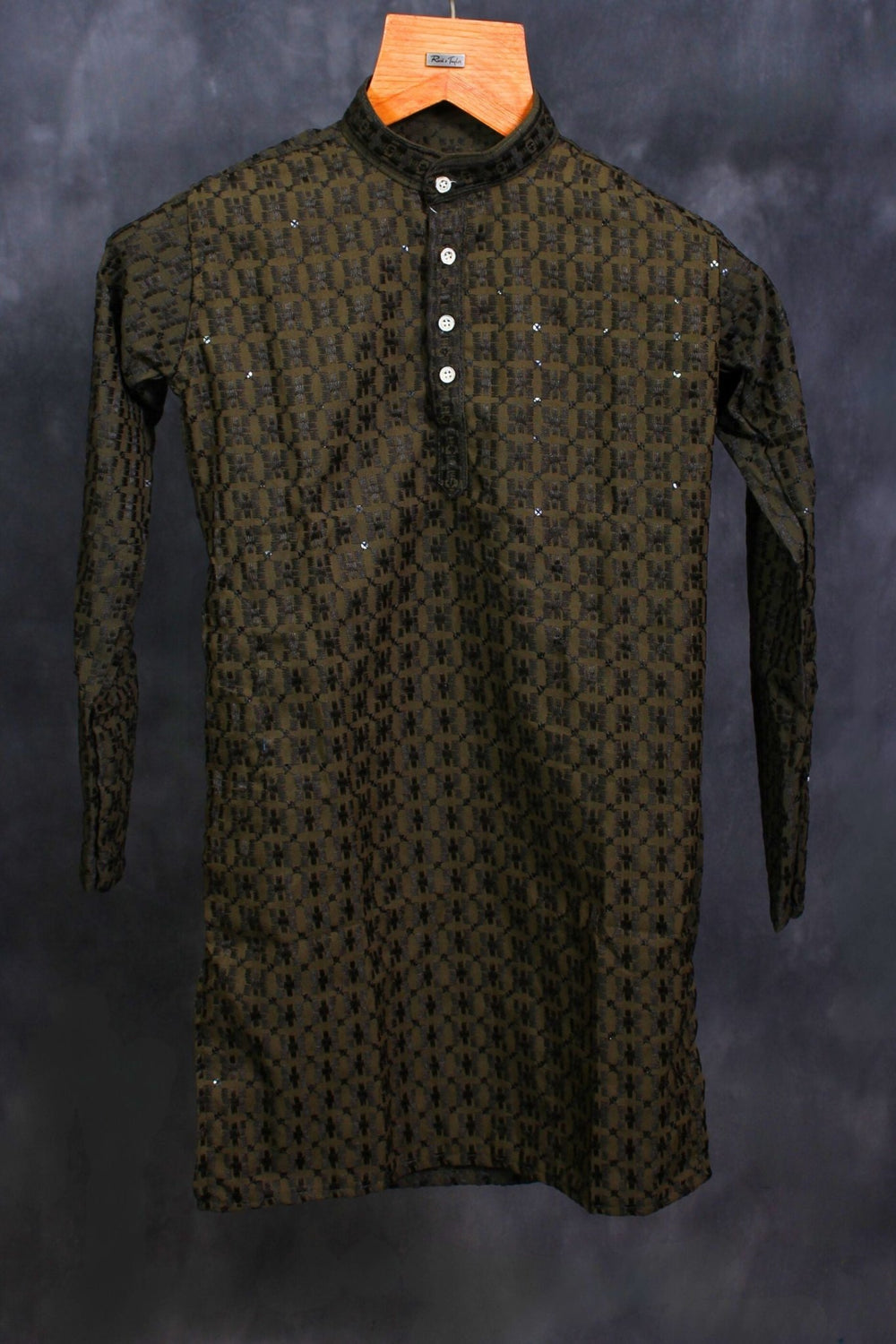 Boys' Elegant Lakhnavi Kurta: Traditional Embroidery Meets Modern Appeal BOYS JCS Fashions Mehendi Green 22